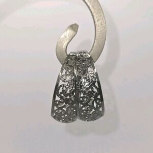 Gunmetal Black Wide Filigree Openwork C-Hoop Earrings Arabesque Statement 1.75"
